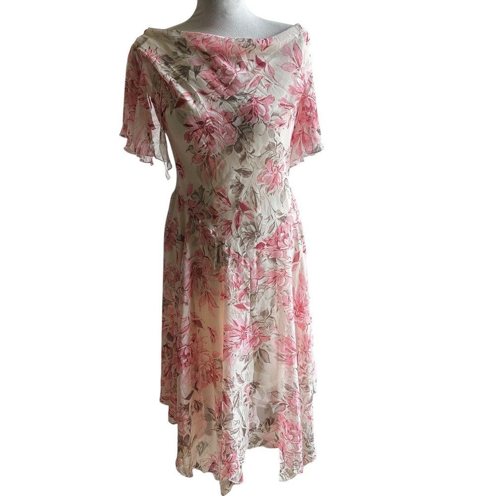 Signature Robbie Bee Midi Dress Floral Chiffon Whimsical Fairy Wedding Size 8 - Picture 10 of 16